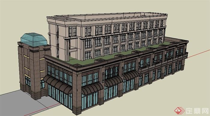 古典风格沿街写字楼办公楼建筑su模型(2)