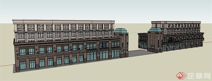 古典风格沿街写字楼办公楼建筑su模型(1)