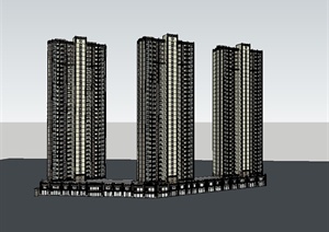 新古典风格详细商住楼建筑设计SU(草图大师)模型