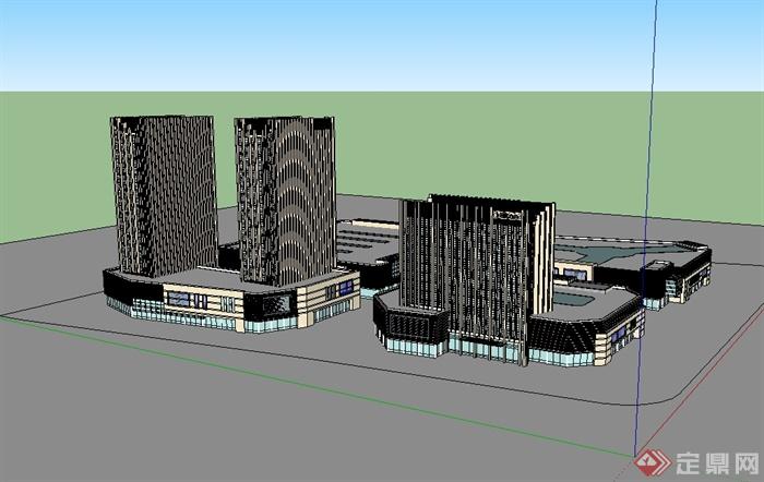 现代风格详细商业办公建筑楼设计su模型(1)