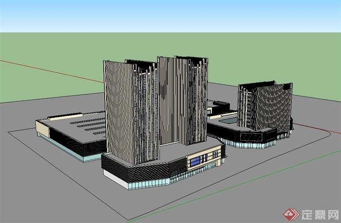 现代风格详细商业办公建筑楼设计su模型(3)
