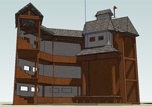 木质古剧场建筑设计SU(草图大师)模型