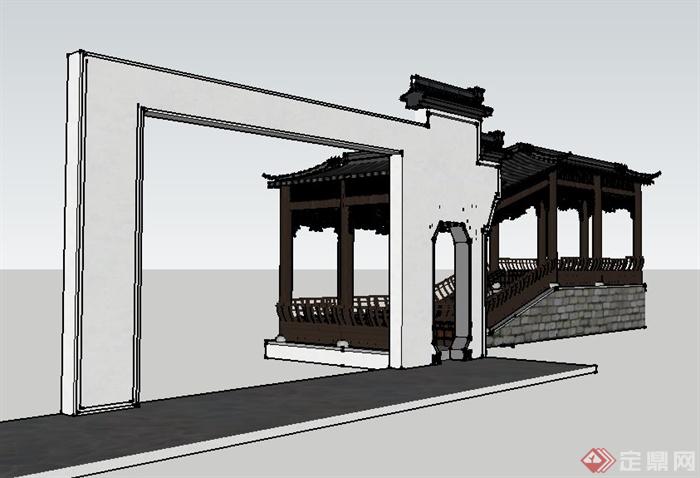 古典中式风格门廊设计su单体模型(2)