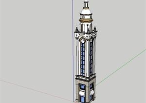 欧式风格高的钟塔楼设计SU(草图大师)模型