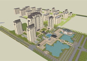 法式商业住宅小区建筑楼设计SU(草图大师)模型