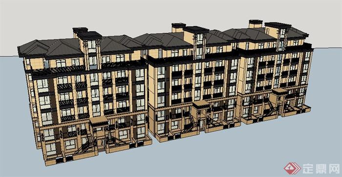 新古典联排多层花园洋房住宅建筑设计su模型(2)
