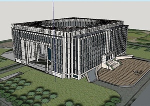 现代风格多层政府办公楼建筑楼设计SU(草图大师)模型