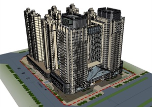 新古典综合体高层商业住宅小区楼设计SU(草图大师)模型