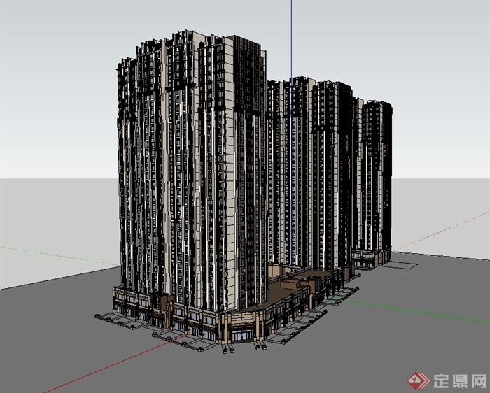 某新古典风格高层商住小区建筑楼设计su模型(1)