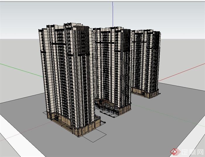 某新古典风格高层商住小区建筑楼设计su模型(3)
