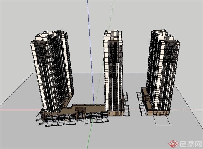 某新古典风格高层商住小区建筑楼设计su模型(2)