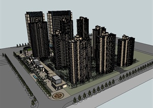 新古典综合体商业街和住宅建筑设计SU(草图大师)模型