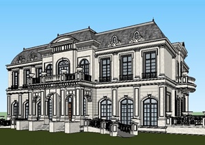 法式风格二层会所别墅建筑设计SU(草图大师)模型