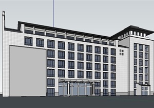 简约中式六层办公楼建筑SU(草图大师)单体模型