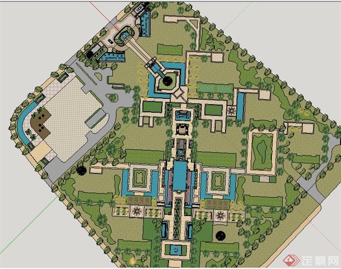 欧式风格住宅区景观环境设计su模型(5)