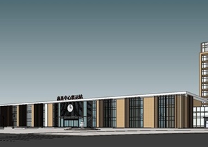 某现代风格县城中心客运站建筑设计SU(草图大师)模型含JPG图片