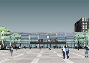 现代汽车总站SU(草图大师)精致建筑与景观设计模型