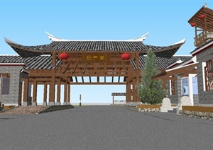 古典中式风景区入口大门SU(草图大师)精致设计模型