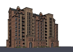 新古典风格10层住宅楼建筑SU(草图大师)模型