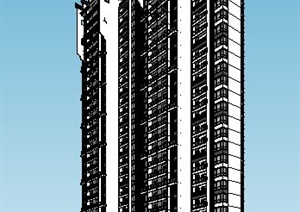 新中式双拼高层住宅楼建筑设计SU(草图大师)模型