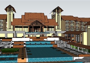 某东南亚风格山地酒店建筑设计SU(草图大师)模型