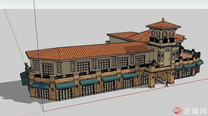 欧式风格转角临街商铺建筑设计Su模型(3)