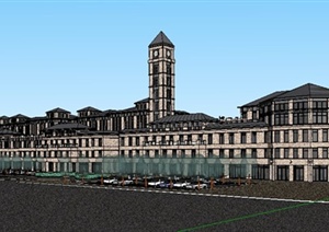 新古典风格临街商铺及办公楼建筑设计SU(草图大师)模型