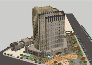 新古典风格商业办公大厦建筑与景观精致设计SU(草图大师)模型
