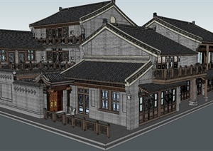 民国风茶楼古建筑SU(草图大师)精致设计模型