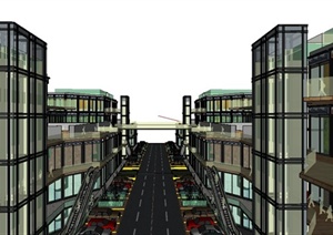 现代简约多层商业街建筑Su模型
