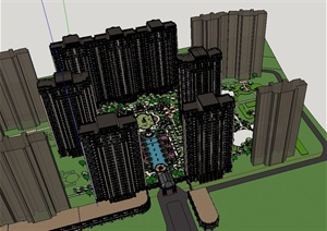 新古典小区高层建筑楼及景观设计SU(草图大师)模型