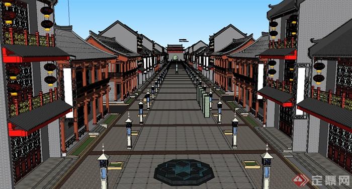 某古典中式风格详细商业街建筑楼设计su模型(3)