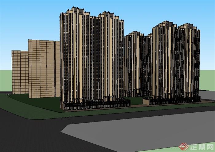 新古典高层沿街商业住宅楼建筑设计su模型(3)