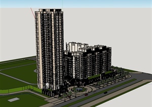 某新古典风格高层住宅底商建筑楼设计SU(草图大师)模型
