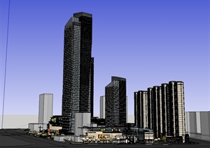 现代风格详细完整商业综合体住宅建筑楼SU(草图大师)模型