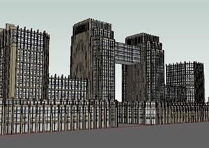 现代高层联排办公楼建筑设计SU(草图大师)模型