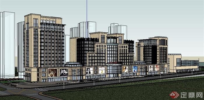现代风格临街综合体建筑设计su模型(1)