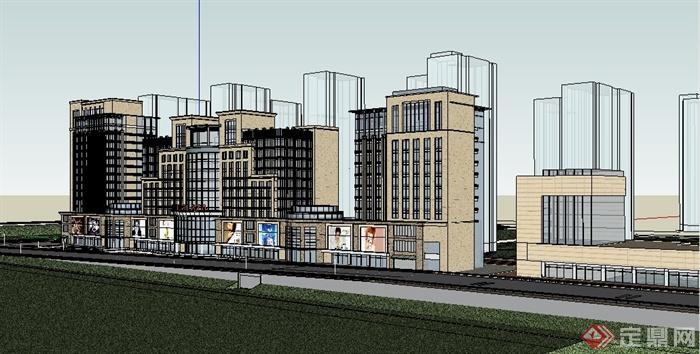 现代风格临街综合体建筑设计su模型(2)