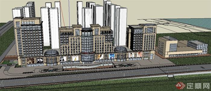 现代风格临街综合体建筑设计su模型(4)