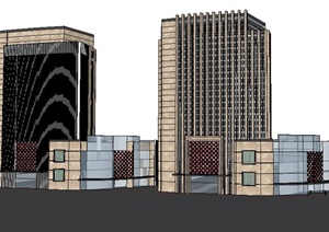 两栋现代综合体建筑设计SU(草图大师)模型