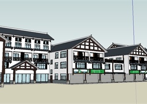 中式风格多层组合办公楼建筑设计SU(草图大师)模型