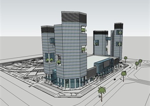 现代风格详细商业办公大厦设计SU(草图大师)模型