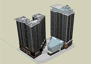 现代高层详细商业综合体住宅楼设计SU(草图大师)模型