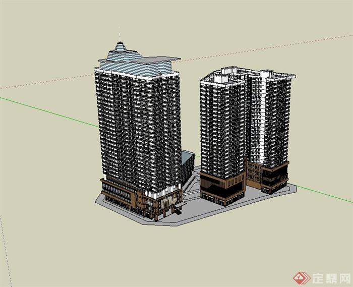 现代高层详细商业综合体住宅楼设计SU模型(3)