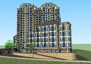 简约新古典商业楼及高层住宅楼建筑设计Su模型