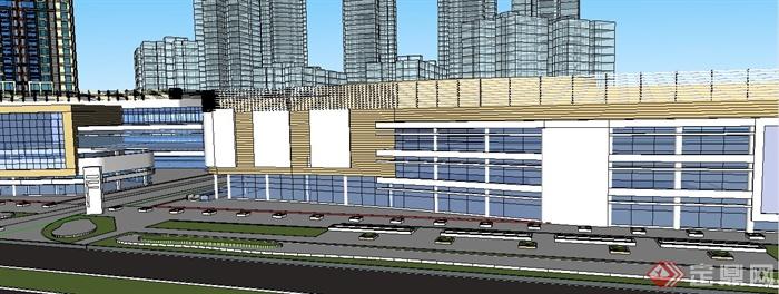 简约现代多层购物广场商业建筑su模型(2)
