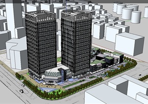 某现代风格商业办公综合大楼建筑设计SU(草图大师)模型