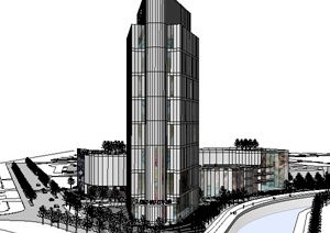 现代商业楼+办公楼建筑设计SU(草图大师)模型