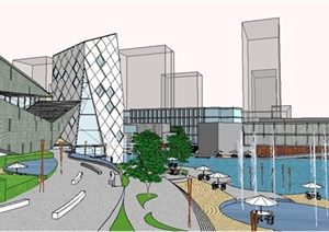 现代商业广场建筑景观环境设计Su模型