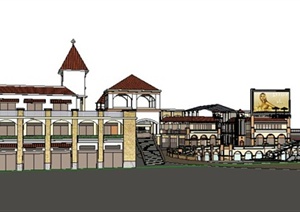 欧式下沉式广场及商铺建筑设计Su模型
